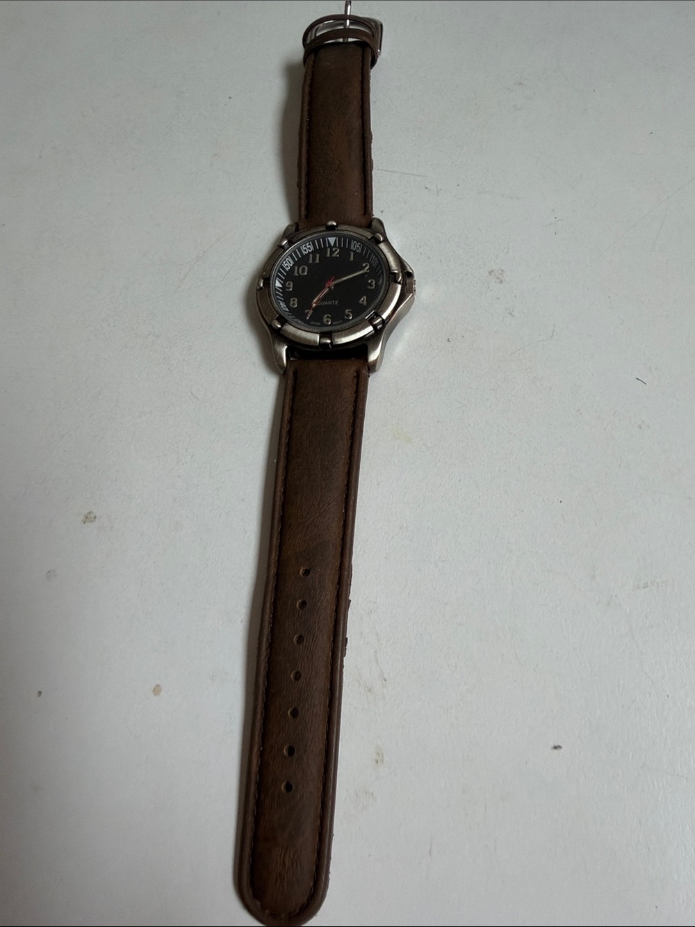 Men's Brown Leather Strap Watch with Black Dial
